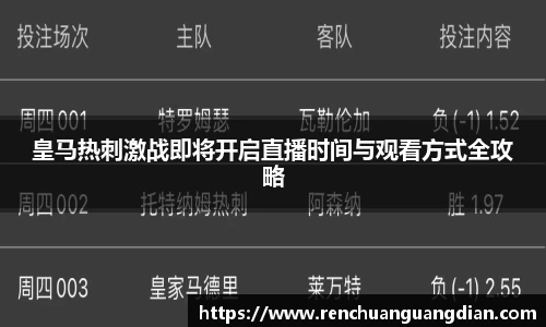 皇马热刺激战即将开启直播时间与观看方式全攻略